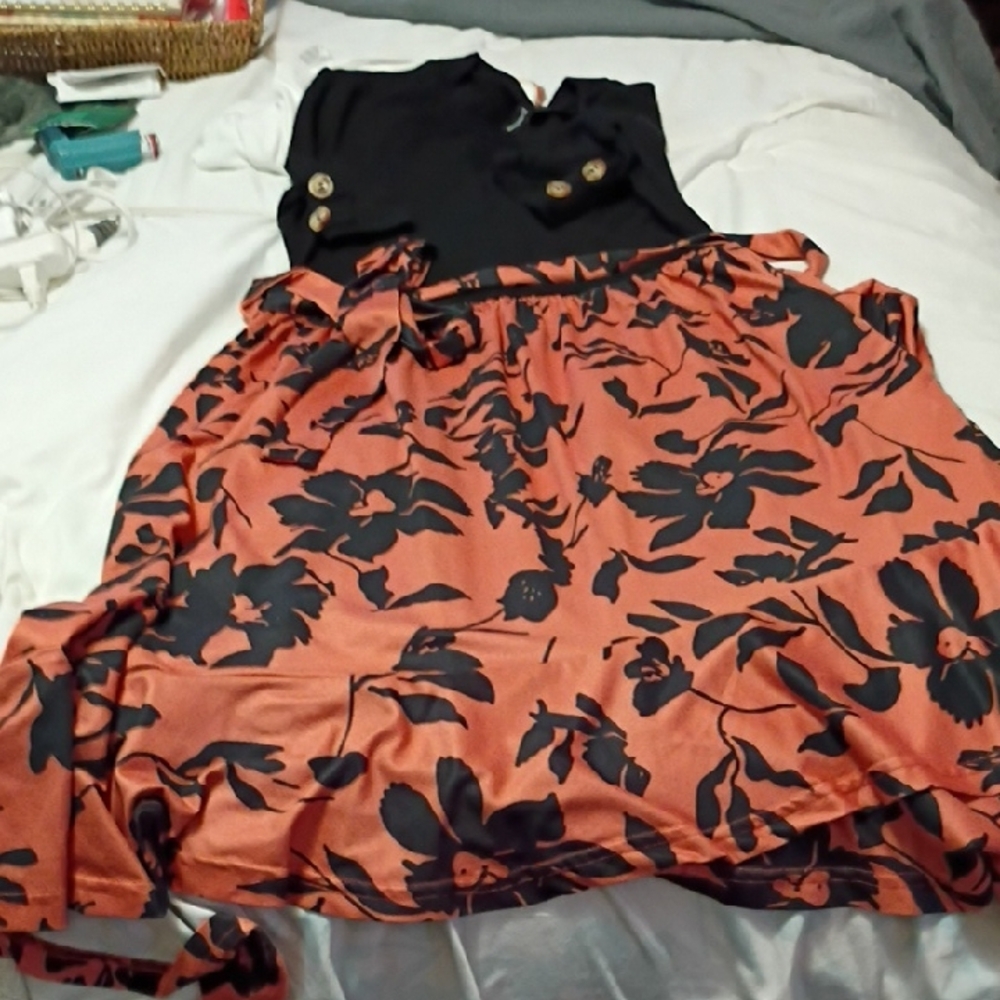 Elegant Asymmetrical Black and Orange Dress